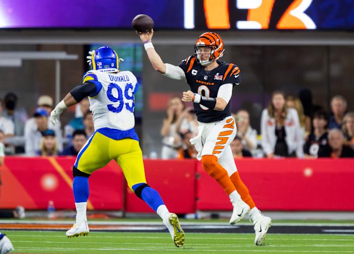Aaron Donald of the Los Angeles Rams believes Joe Burrow will play for the Cincinnati Bengals Monday. (USA Today)